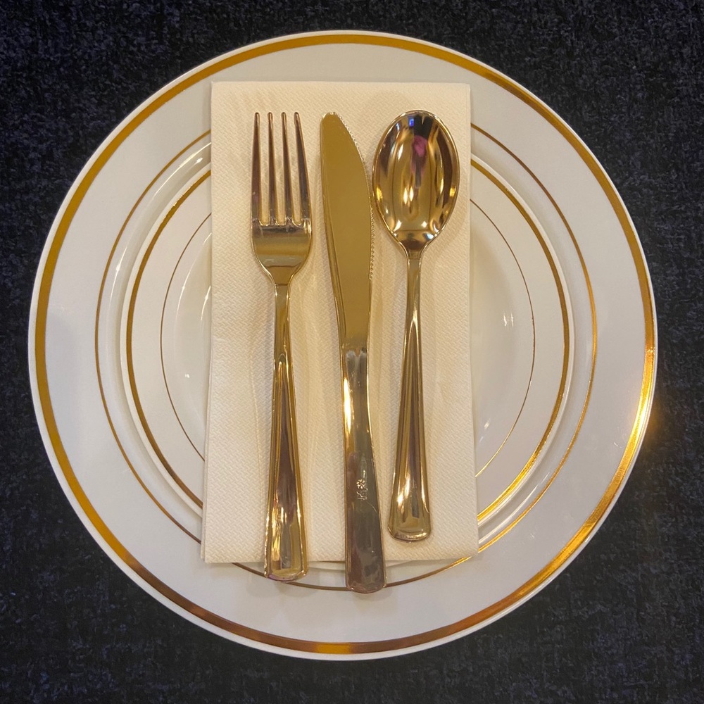 BRAND NEW IVORY WITH GOLD EDGE SALAD PLATES